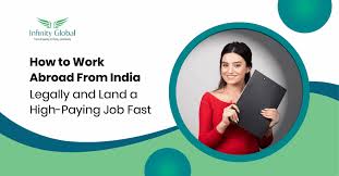 Young Indian professional at an airport terminal holding a passport and luggage, ready for an overseas career